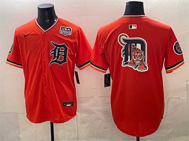 Mens Detroit Tigers Team Big Logo Orange 2026 Alternate USA 250 Patch Vapor Premier Limited Stitched Jersey Dzhi->->MLB Jersey