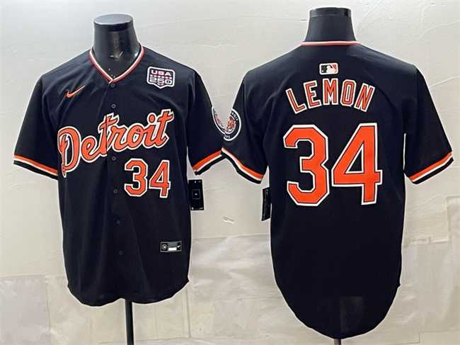 Mens Detroit Tigers #34 Chet Lemon Black 2026 Alternate USA 250 Patch Vapor Premier Limited Stitched Jersey Dzhi->->MLB Jersey