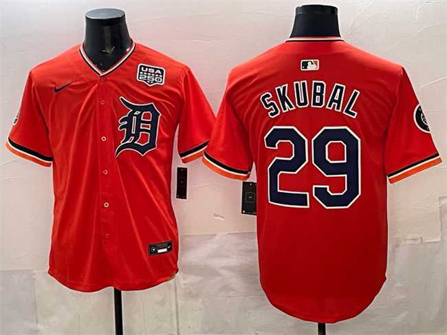Mens Detroit Tigers #29 Tarik Skubal Orange 2026 Alternate USA 250 Patch Vapor Premier Limited Stitched Jersey Dzhi->->MLB Jersey