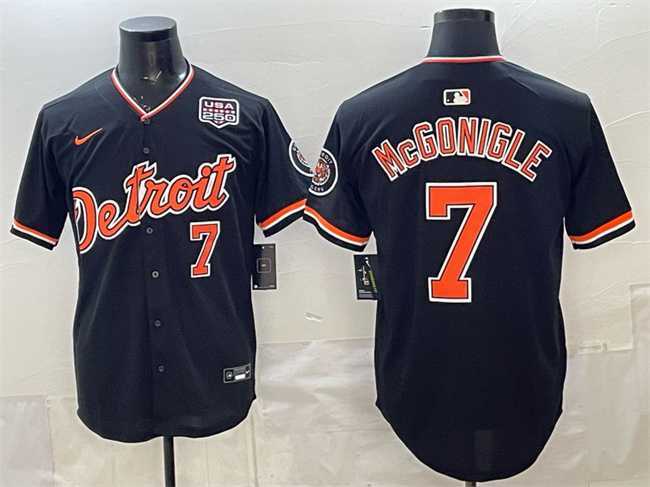 Men%27s Detroit Tigers #7 Kevin McGonigle Black 2026 Alternate USA 250%27 Patch Vapor Premier Limited Stitched Jersey Dzhi->2026 world baseball classic->MLB Jersey