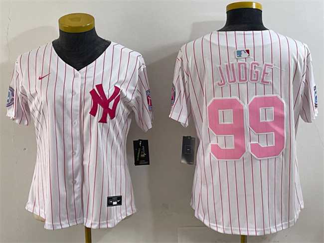 Youth New York Yankees #99 Aaron Judge White Pink Pinstripe Limited Stitched Baseball Jersey->mlb youth jerseys->MLB Jersey