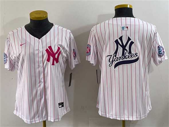 Youth New York Yankees Team Big Logo White Pink Pinstripe Limited Stitched Baseball Jerseys->mlb youth jerseys->MLB Jersey