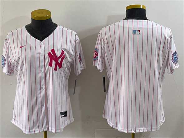 Youth New York Yankees Blank White Pink Pinstripe Limited Stitched Baseball Jersey->mlb youth jerseys->MLB Jersey