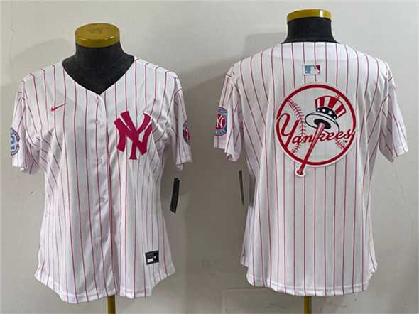Youth New York Yankees Team Big Logo White Pink Pinstripe Limited Stitched Baseball Jersey->mlb youth jerseys->MLB Jersey
