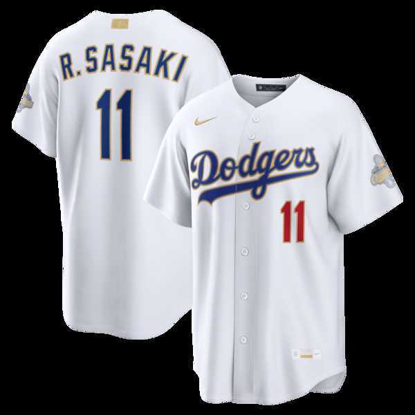 Mens Los Angeles Dodgers #11 Roki Sasaki Nike White 2026 Gold Collection Stadium Jersey Dzhi->->MLB Jersey