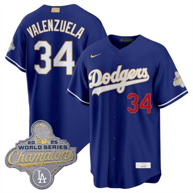 Mens Los Angeles Dodgers #34 Fernando Valenzuela Royal 2026 Alternate Gold Collection Stadium Stitched Jersey Dzhi->->MLB Jersey
