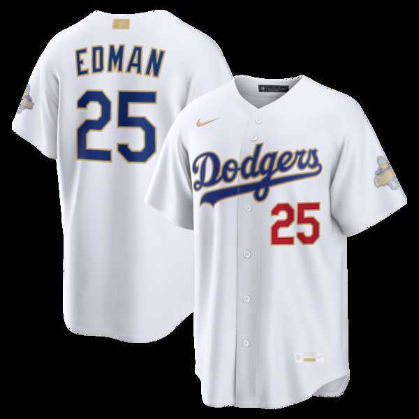 Mens Los Angeles Dodgers #25 Tommy Edman Nike White 2026 Gold Collection Stadium Jersey Dzhi->->MLB Jersey