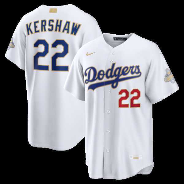 Mens Los Angeles Dodgers #22 Clayton Kershaw Nike White 2026 Gold Collection Stadium Jersey Dzhi->->MLB Jersey