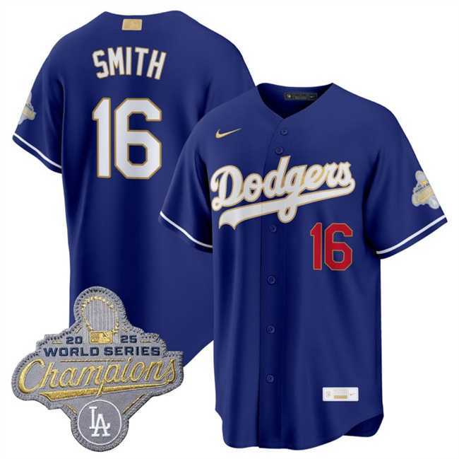 Mens Los Angeles Dodgers #16 Will Smith Royal 2026 Alternate Gold Collection Stadium Stitched Jersey Dzhi->->MLB Jersey