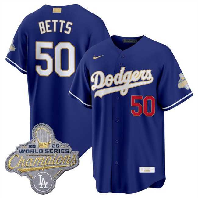 Men%27s Los Angeles Dodgers #50 Mookie Betts Royal 2026 Alternate Gold Collection Stadium Stitched Jersey Dzhi->los angeles dodgers->MLB Jersey