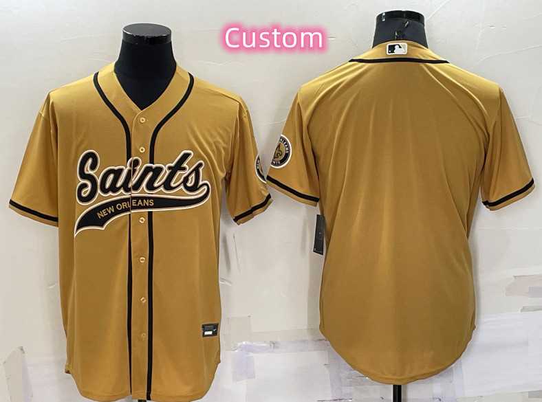 Custom Men%27s New Orleans Saints Gold Cool Base Stitched Baseball Jersey->customized nfl jersey->Custom Jersey