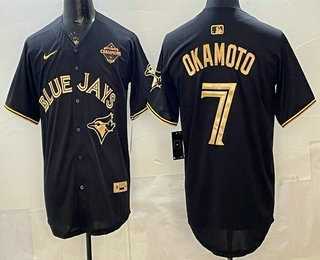 Mens Toronto Blue Jays #7 Kazuma Okamoto Black Gold 2025 American League Champions Limited Stitched Jersey Dzhi->toronto blue jays->MLB Jersey
