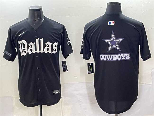 Men%27s Dallas Cowboys Team Big Logo Black %27Gothic Lone Star Edition%27 Limited Stitched Baseball Jersey->dallas cowboys->NFL Jersey
