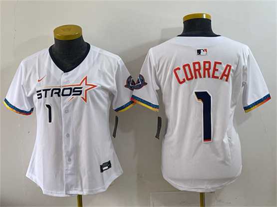 Womens Houston Astros #1 Carlos Correa White 2025 City Connect Limited Stitched Jersey->->