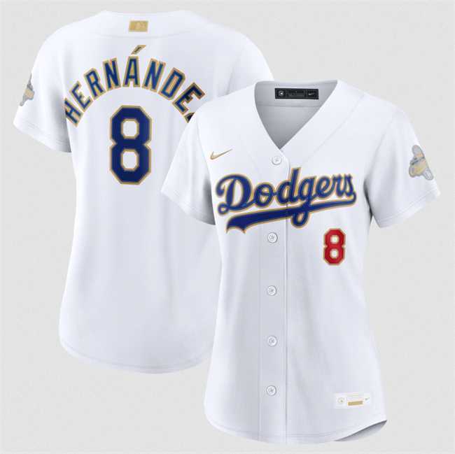 Womens Los Angeles Dodgers #8 Enrique Hernandez White 2026 Gold Collection Stadium Stitched Jersey Dzhi->->MLB Jersey