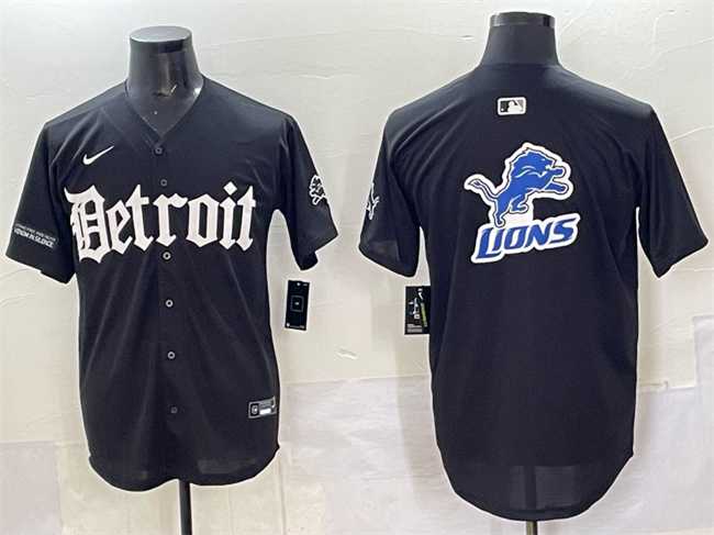 Mens Detroit Lions Team Big Logo Black Motor Gothic Edition Vapor Premier Limited Stitched Baseball Jersey->detroit lions->NFL Jersey