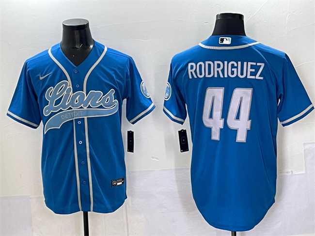 Mens Detroit Lions #44 Malcolm Rodriguez Blue Cool Base Stitched Baseball Jersey->detroit lions->NFL Jersey