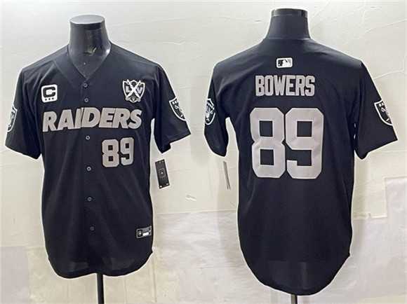 Men%27s Las Vegas Raiders #89 Brock Bowers Black With Nevada Silver Stat Patch And 65th Anniversary Patch 3-Star C Patch Stitched Baseball Jersey->las vegas raiders->NFL Jersey