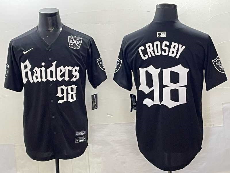Men%27s Las Vegas Raiders #98 Maxx Crosby Black %27Gothic Sin City Shadows Edition%27 With 65th Anniversary Patch Vapor Limited Stitched Baseball Jersey->las vegas raiders->NFL Jersey