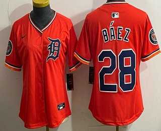 Womens Detroit Tigers #28 Javier Baez Orange Limited Jersey->mlb womens jerseys->MLB Jersey