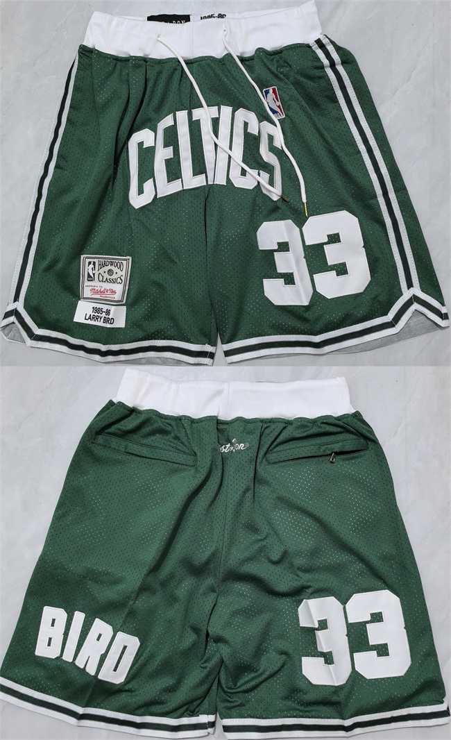 Mens Boston Celtics #33 Larry Bird Green Shorts (Run Small)->nba shorts->NBA Jersey