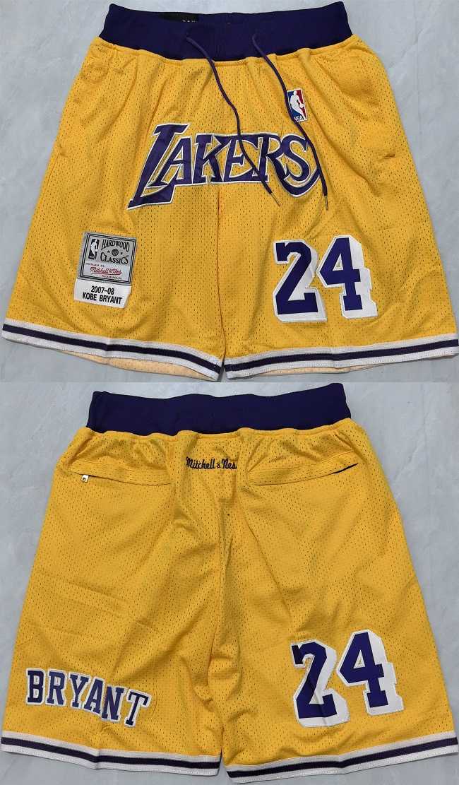 Men%27s Los Angeles Lakers Yellow Shorts (Run Small)->nba shorts->NBA Jersey
