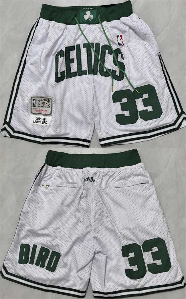 Mens Boston Celtics #33 Larry Bird White Shorts (Run Small)->nba shorts->NBA Jersey