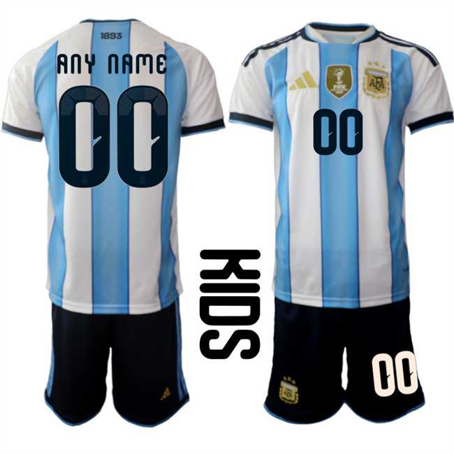 Youth Argentina Custom White Blue 2025-26 Home Soccer Jersey Suit->->Custom Jersey