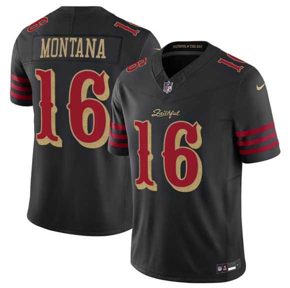 Mens San Francisco 49ers #16 Joe Montana Black 2025 F.U.S.E. Rivalries Vapor Limited Stitched Jersey Dzhi->san francisco 49ers->NFL Jersey