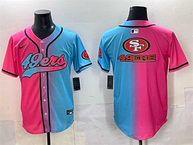 Mens San Francisco 49ers Team Big Logo Pink Blue Limited Stitched Baseball Jersey->san francisco 49ers->NFL Jersey