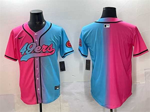 Mens San Francisco 49ers Blank Pink Blue Limited Stitched Baseball Jersey->san francisco 49ers->NFL Jersey