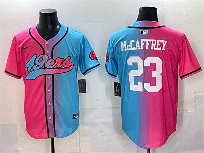 Mens San Francisco 49ers #23 Christian McCaffrey Pink Blue Limited Stitched Baseball Jersey->san francisco 49ers->NFL Jersey