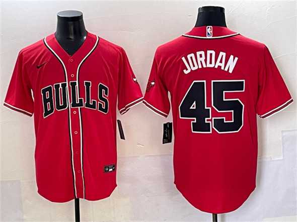 Men%27s Chicago Bulls #45 Michael Jordan Red Cool Base Stitched Baseball Jersey->chicago bulls->NBA Jersey