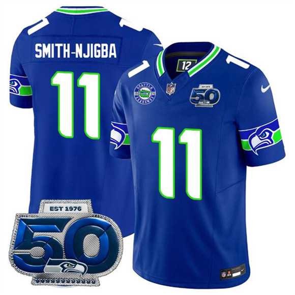 Men%27s Seattle Seahawks #11 Jaxon Smith-Njigba Royal 2025 F.U.S.E 50th Season Patch Throwback Vapor Limited Stitched Jersey Dzhi->san francisco 49ers->NFL Jersey