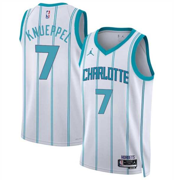 Mens Charlotte Hornets #7 Kon Knueppel White 2025 Draft Association Edition Stitched Jersey Dzhi->charlotte hornets->NBA Jersey