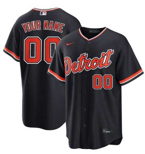 Men%27s Detroit Tigers Custom Nike Alternate Replica Navy Stitched Baseball Jersey->customized mlb jersey->Custom Jersey