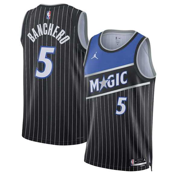 Mens Orlando Magic #5 Paolo Banchero Black 2025 Statement Edition Stitched Jersey Dzhi->orlando magic->NBA Jersey