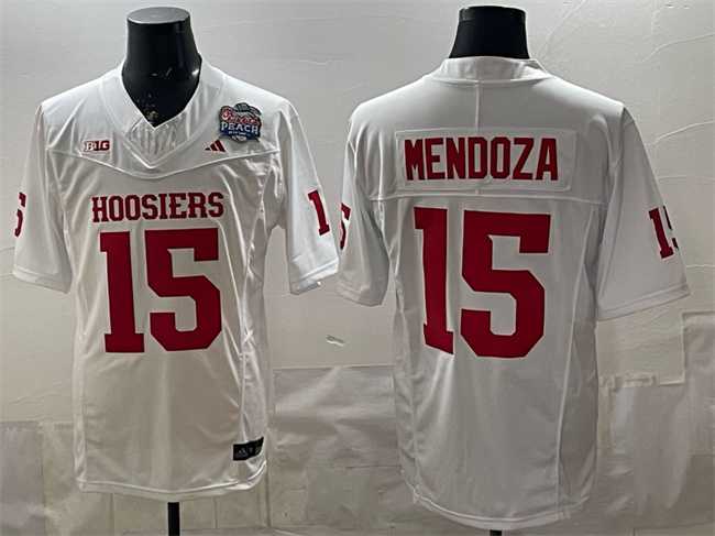 Mens Indiana Hoosiers #15 Fernando Mendoza White F.U.S.E. Peach Bowl Patch Stitched Football Jersey->indiana hoosiers->NCAA Jersey