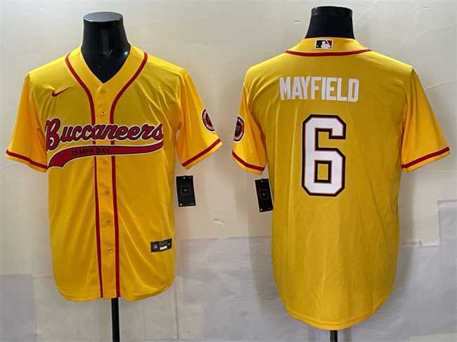 Men%27s Tampa Bay Buccaneers #6 Baker Mayfield Gold Cool Base Stitched Baseball Jersey->tampa bay buccaneers->NFL Jersey