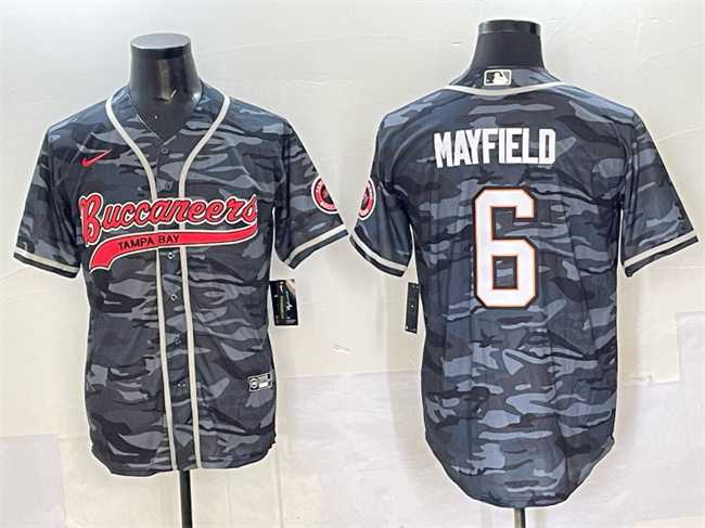 Men%27s Tampa Bay Buccaneers #6 Baker Mayfield Grey Camo Cool Base Stitched Baseball Jersey->tampa bay buccaneers->NFL Jersey