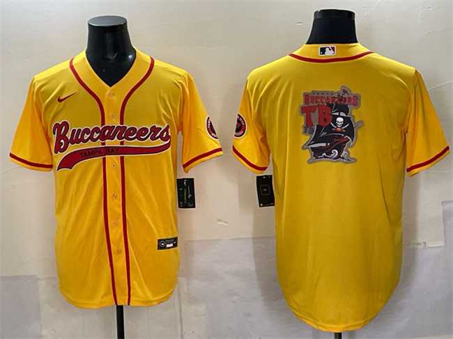 Men%27s Tampa Bay Buccaneers Team Big Logo Gold Cool Base Stitched Baseball Jersey->tennessee titans->NFL Jersey