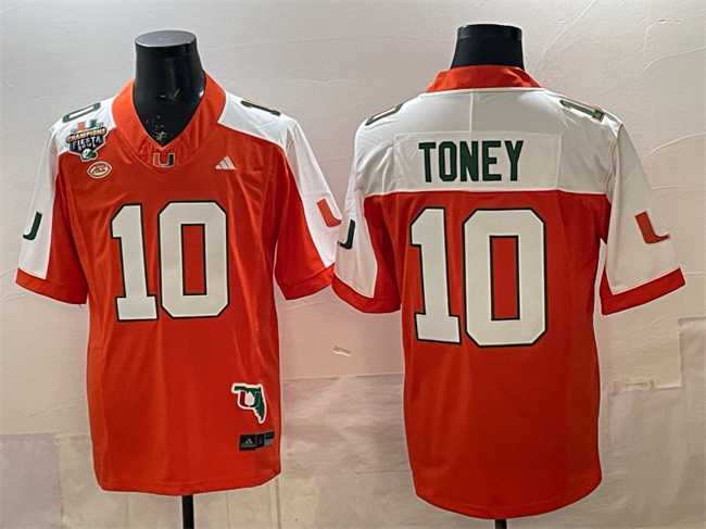 Mens Miami Hurricanes #10 Malachi Toney Orange Alternate F.U.S.E. Fiesta Bowl Champions & Florida Patch Stitched Football Jersey->miami hurricanes->NCAA Jersey