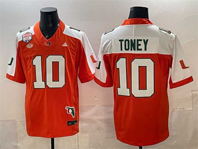 Mens Miami Hurricanes #10 Malachi Toney Orange Alternate F.U.S.E. The Fiesta Bowl Champions & Florida Patch Stitched Football Jersey->miami hurricanes->NCAA Jersey