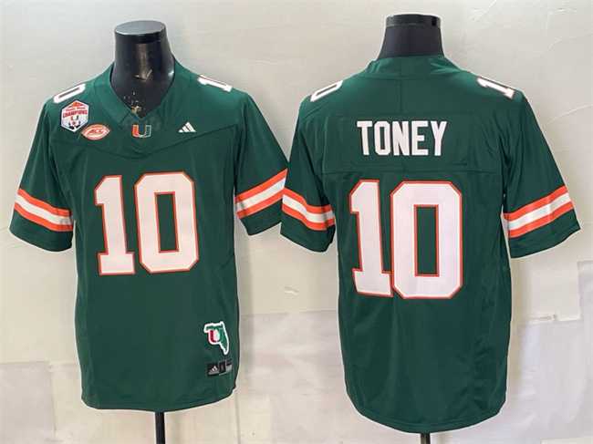 Mens Miami Hurricanes #10 Malachi Toney Green F.U.S.E. Fiesta Bowl Champions & Florida Patch Stitched Football Jersey->miami hurricanes->NCAA Jersey