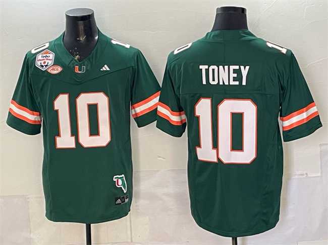Mens Miami Hurricanes #10 Malachi Toney Green F.U.S.E. The Fiesta Bowl Champions & Florida Patch Stitched Football Jersey->miami hurricanes->NCAA Jersey
