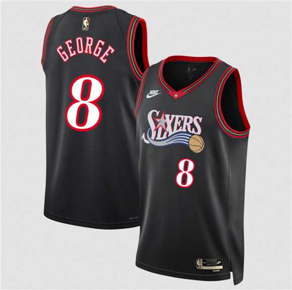 Mens Philadelphia 76ers #8 Paul George Black 2025 Classic Edition Stitched Jersey Dzhi->philadelphia 76ers->NBA Jersey