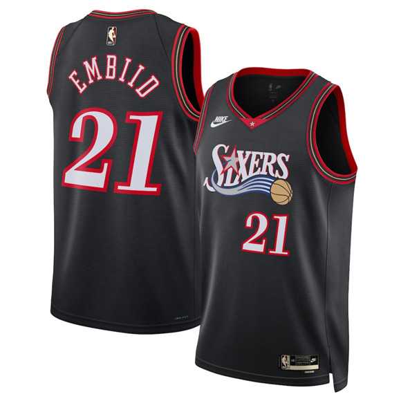 Mens Philadelphia 76ers #21 Joel Embiid Black 2025 Classic Edition Stitched Jersey Dzhi->philadelphia 76ers->NBA Jersey
