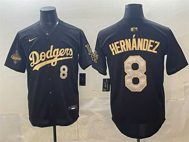 Men%27s Los Angeles Dodgers #8 Enrique Hernandez Black Gold 2025 World Series Champions Patch Limited Stitched Jersey Dzhi->los angeles dodgers->MLB Jersey