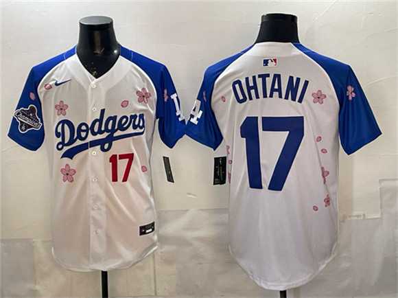 Men%27s Los Angeles Dodgers #17 Shohei Ohtani White Royal 2025 World Series Champions Patch Tokyo Series Limited Stitched Jersey Dzhi->los angeles dodgers->MLB Jersey