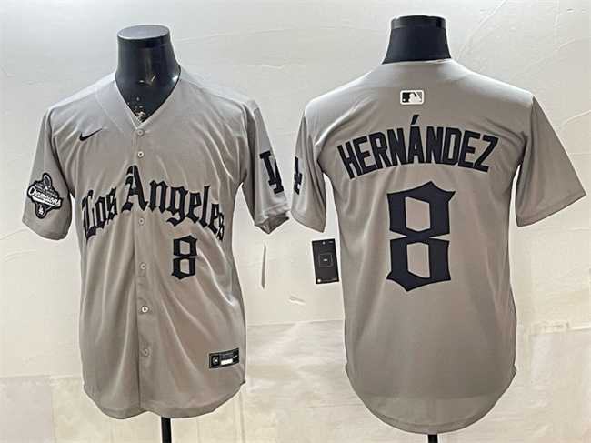 Men%27s Los Angeles Dodgers #8 Enrique Hernandez Grey LA Gothic Style With 2025 World Series Champions Patch Limited Stitched Jersey Dzhi->los angeles dodgers->MLB Jersey